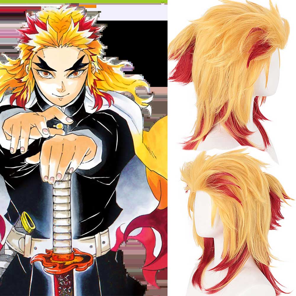 Demon Slayer Kimetsu no Yaiba Flame Hashira Rengoku Kyoujurou Wigs Yellow Hair-Takeroala