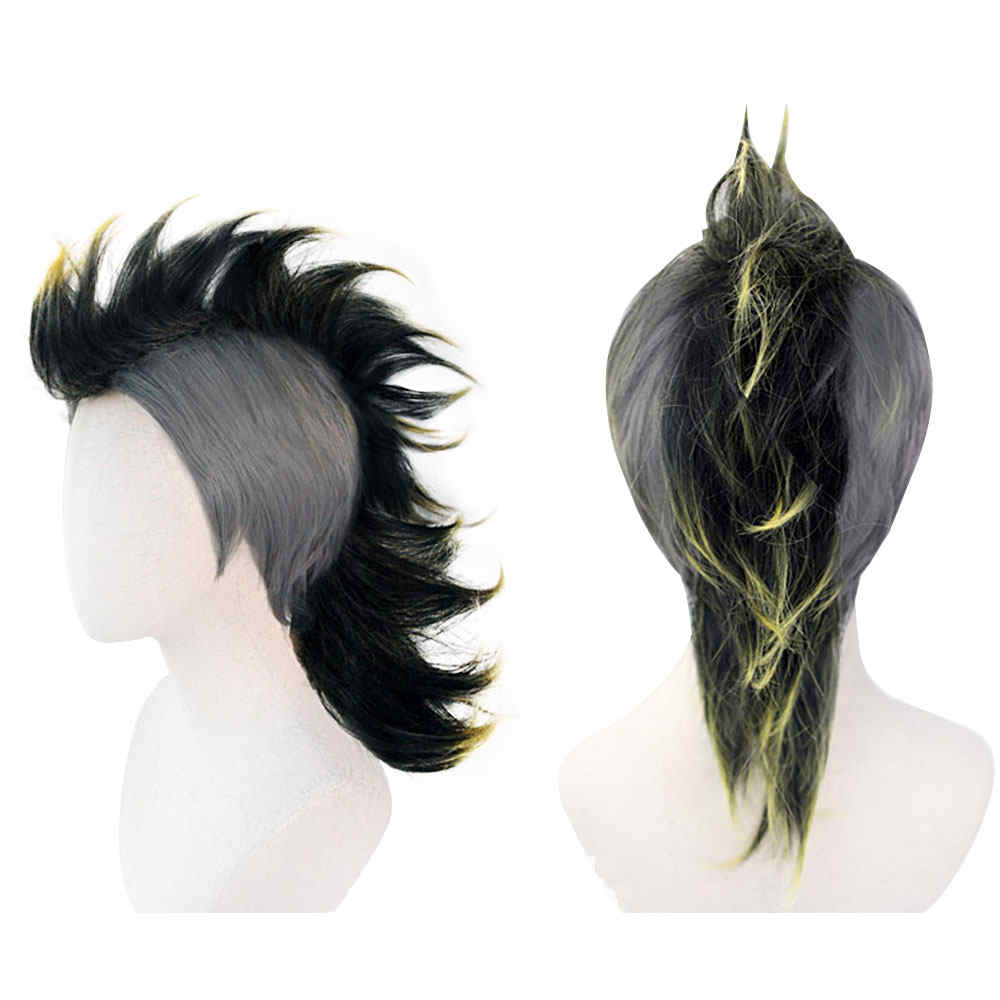 Demon Slayer Kimetsu no Yaiba Genya Shinazugawa Short Hair Black Yellow Gradient Mohawk Style Cosplay Wig-Takerlama