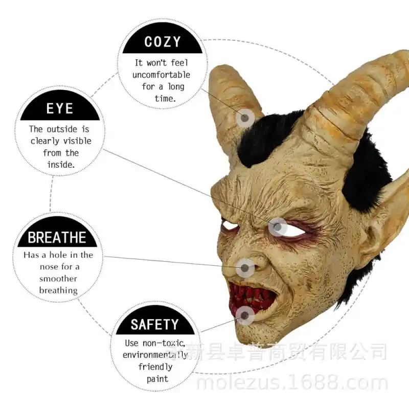 Lucifer Horn Latex Masks Halloween Masque Costume Scary Demon Devil Props