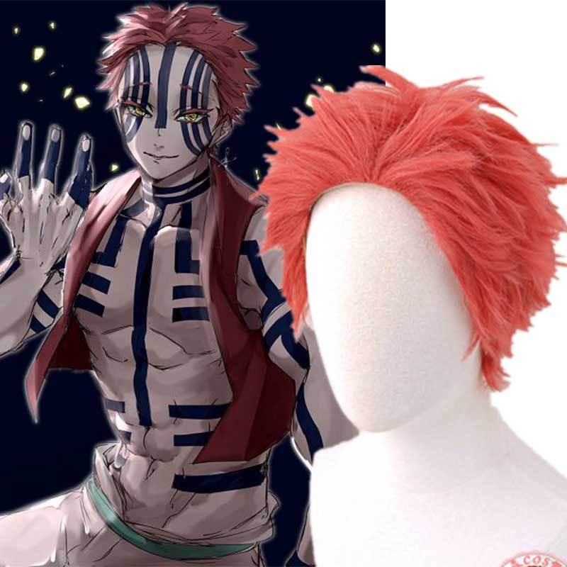 Akaza Short Red Cospaly Wig Anime Demon Slayer Kimetsu no Yaiba