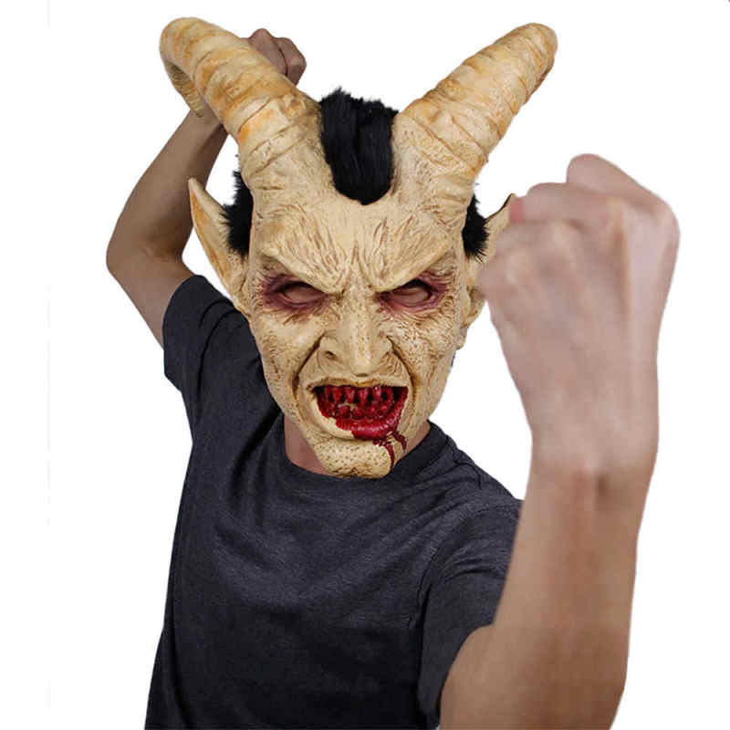 Lucifer Horn Latex Masks Halloween Masque Costume Scary Demon Devil Props