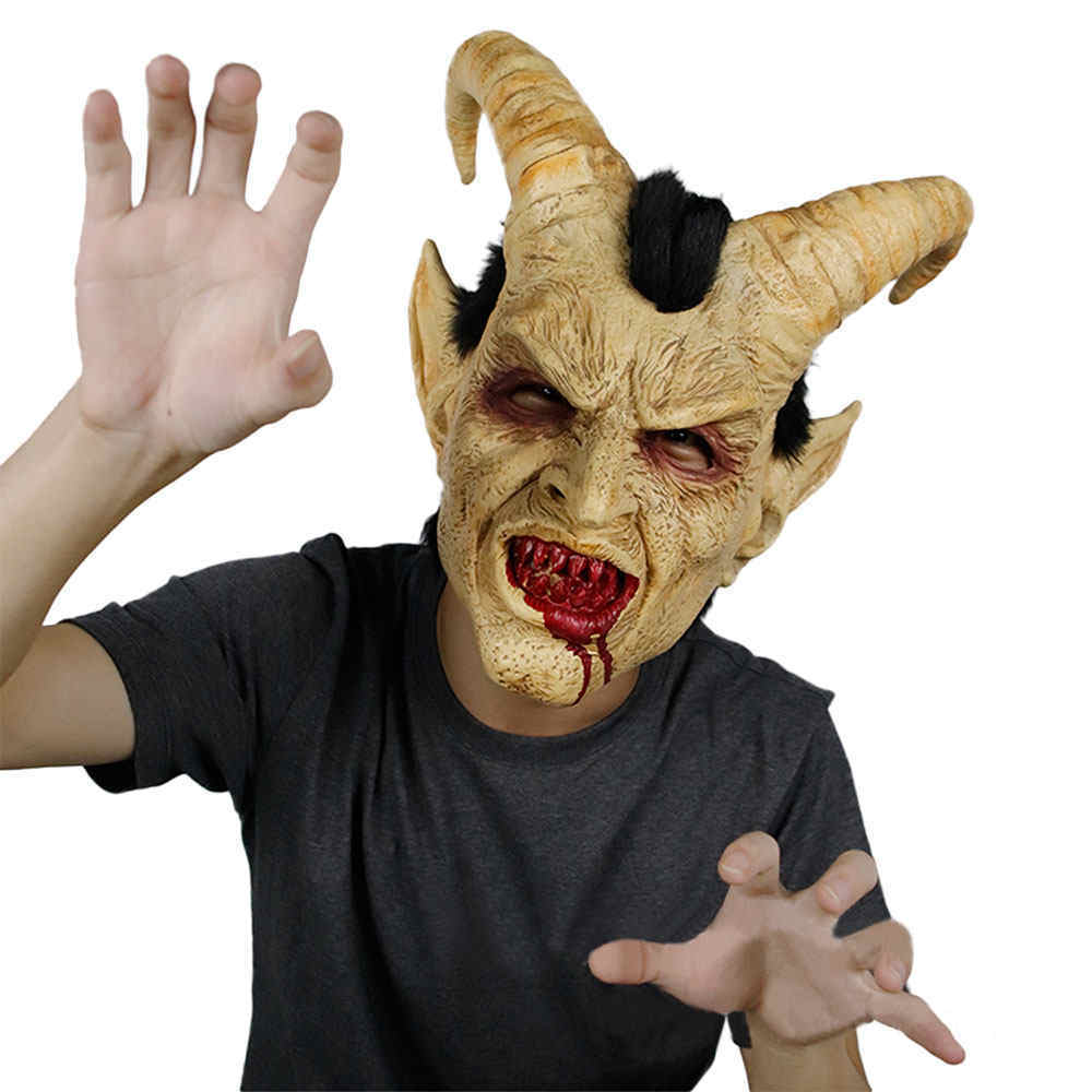Lucifer Horn Latex Masks Halloween Masque Costume Scary Demon Devil Props