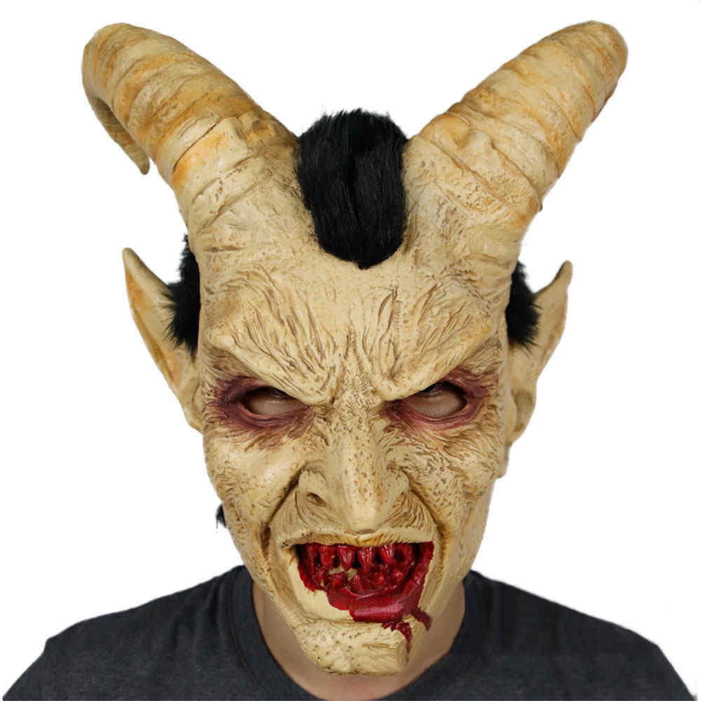 Lucifer Horn Latex Masks Halloween Masque Costume Scary Demon Devil Props