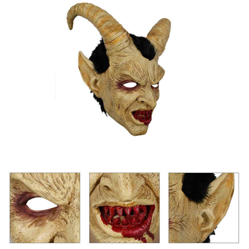 Lucifer Horn Latex Masks Halloween Masque Costume Scary Demon Devil Props