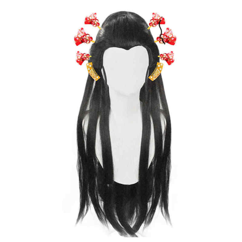 Daki Cosplay Black Wig Demon Slayer Kimetsu No Yaiba Hair With Cap