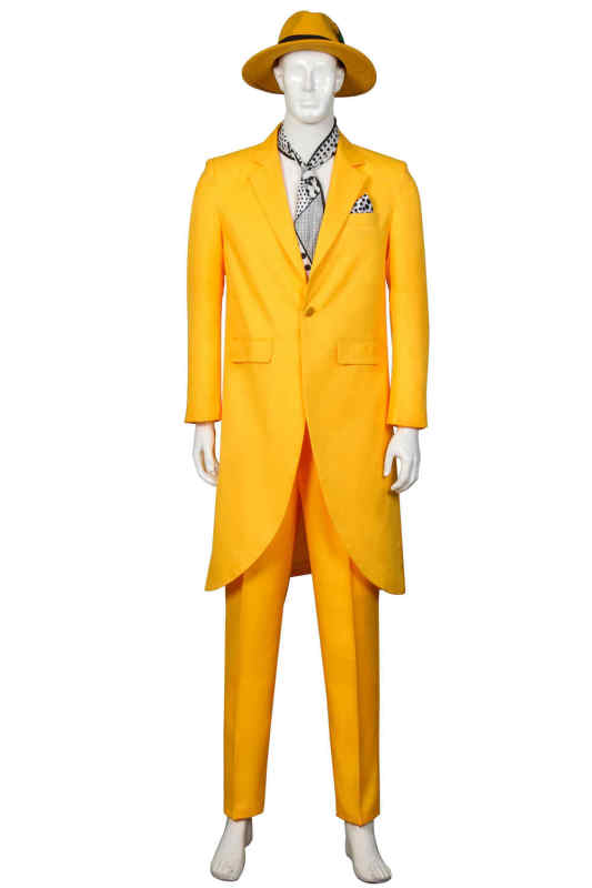 The Mask Halloween Costume Jim Carrey Men Yellow Coat Hat Pants Takerlama(Ready To Ship)