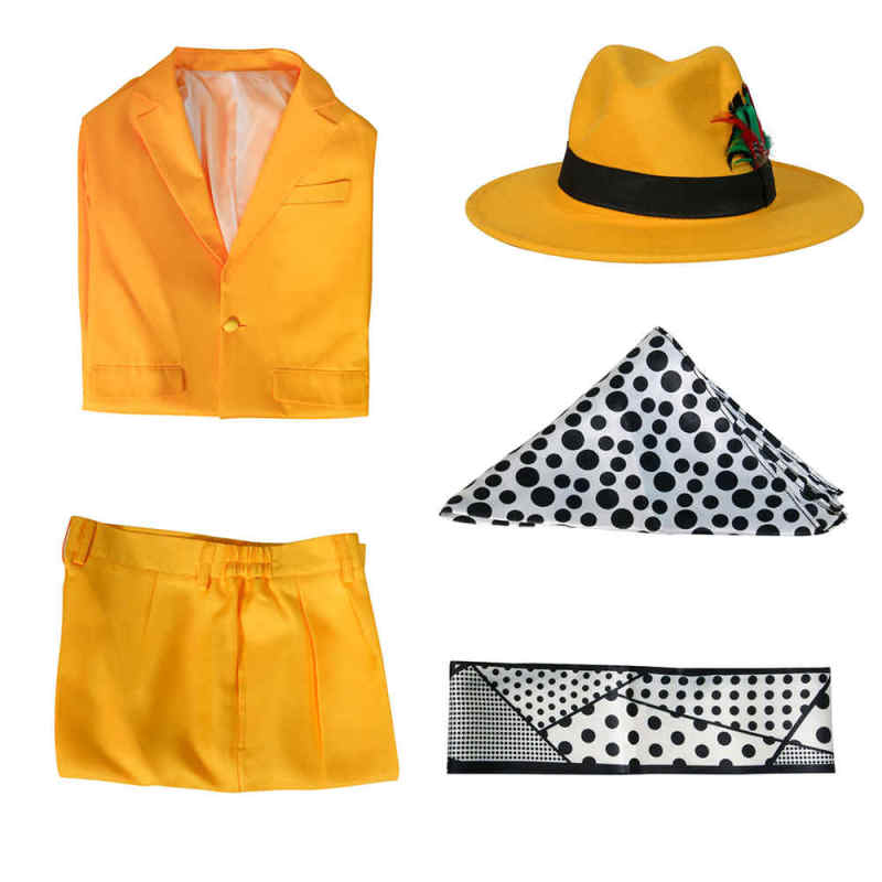 The Mask Halloween Costume Jim Carrey Men Yellow Coat Hat Pants Takerlama(Ready To Ship)