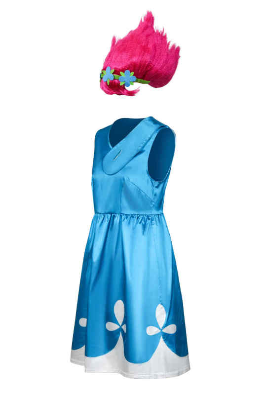 Trolls Poppy Dress Wig Women Halloween Cosplay Costume  (Ready To Ship)