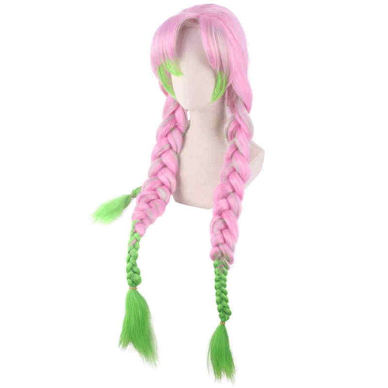 Demon Slayer Kanroji Mitsuri Cosplay Pink Green Gradient Wig