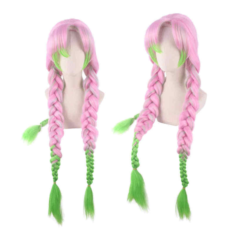 Demon Slayer Kanroji Mitsuri Cosplay Pink Green Gradient Wig