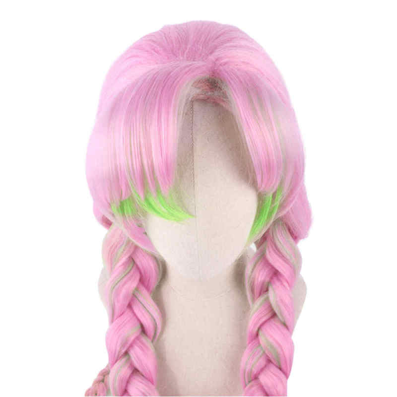 Demon Slayer Kanroji Mitsuri Cosplay Pink Green Gradient Wig