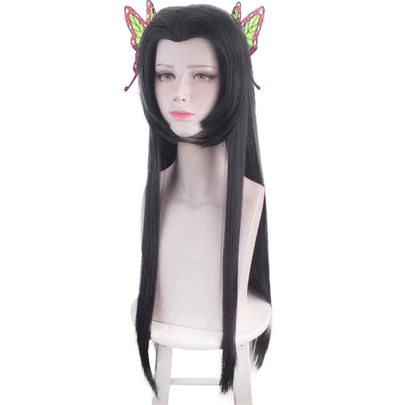 Kochou Kanae Long Brown Costume Wig With Butterfly Hair Clips Demon Slayer Kimetsu no Yaiba