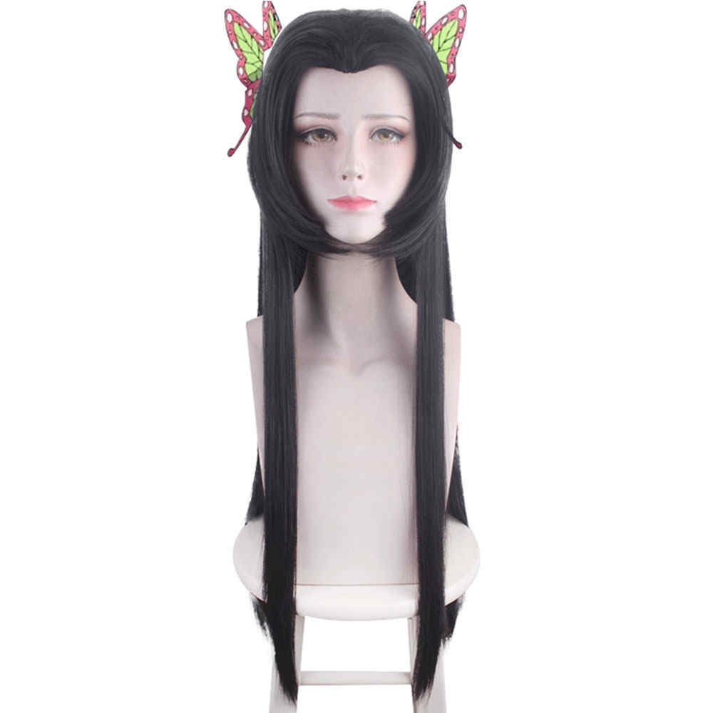 Kochou Kanae Long Brown Costume Wig With Butterfly Hair Clips Demon Slayer Kimetsu no Yaiba
