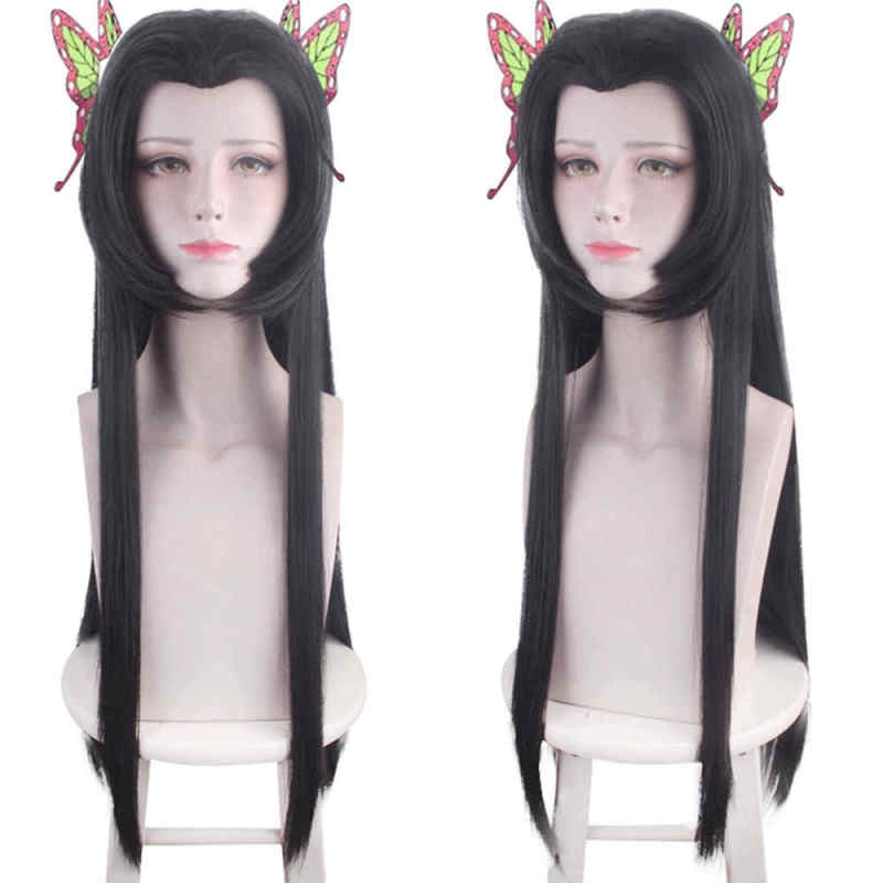 Kochou Kanae Long Brown Costume Wig With Butterfly Hair Clips Demon Slayer Kimetsu no Yaiba