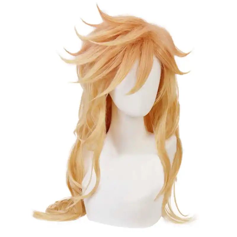 Doma Twelve Kizuki Gold Long Curly Halloween Wig Demon Slayer Kimetsu no Yaiba