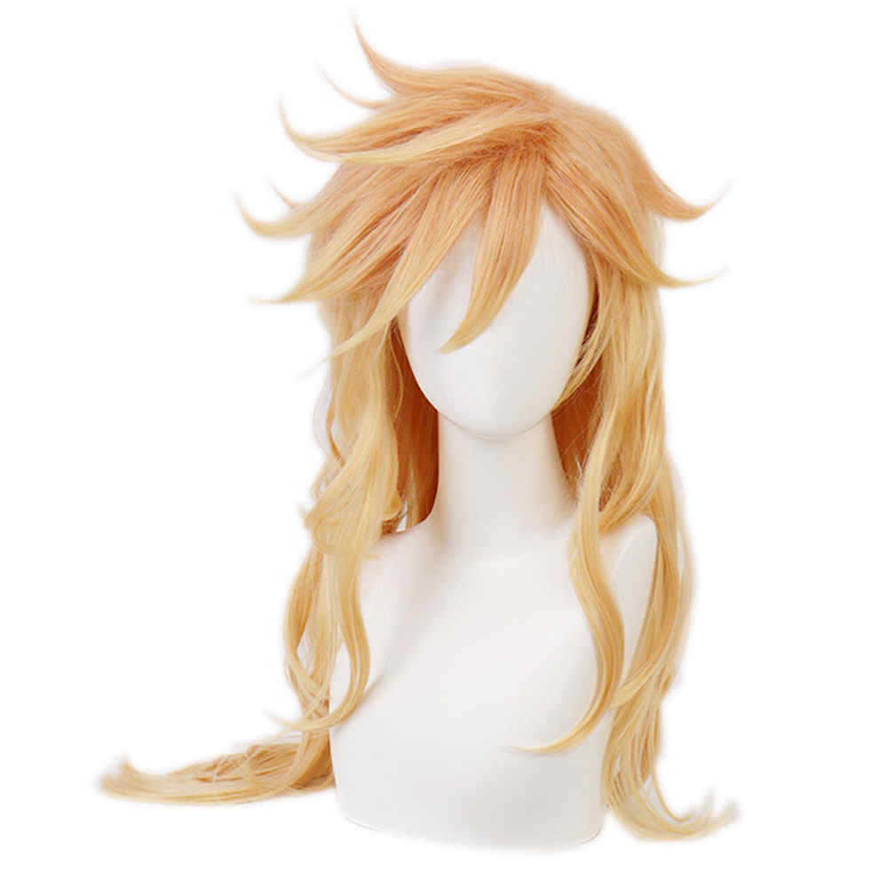 Doma Twelve Kizuki Gold Long Curly Halloween Wig Demon Slayer Kimetsu no Yaiba