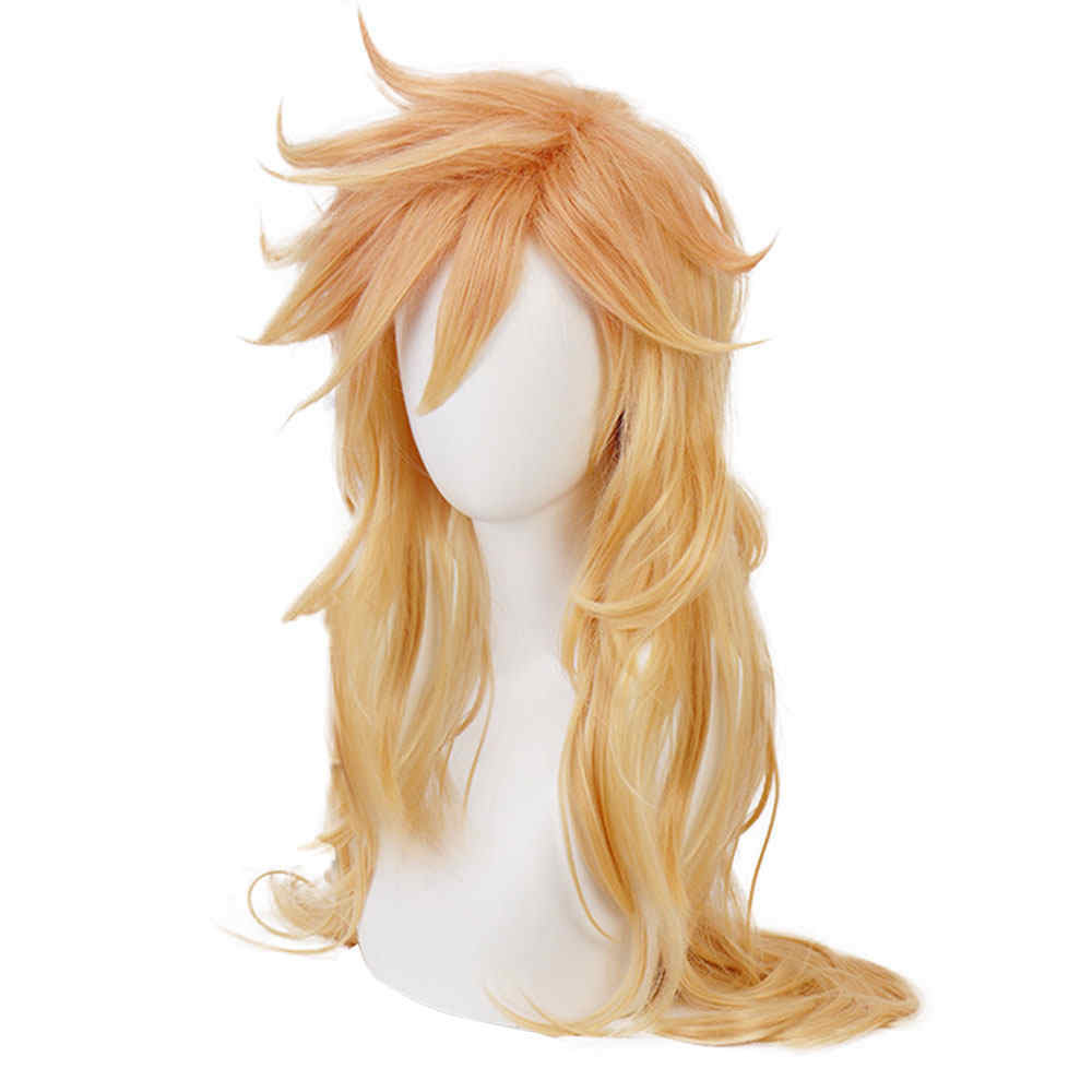 Doma Twelve Kizuki Gold Long Curly Halloween Wig Demon Slayer Kimetsu no Yaiba