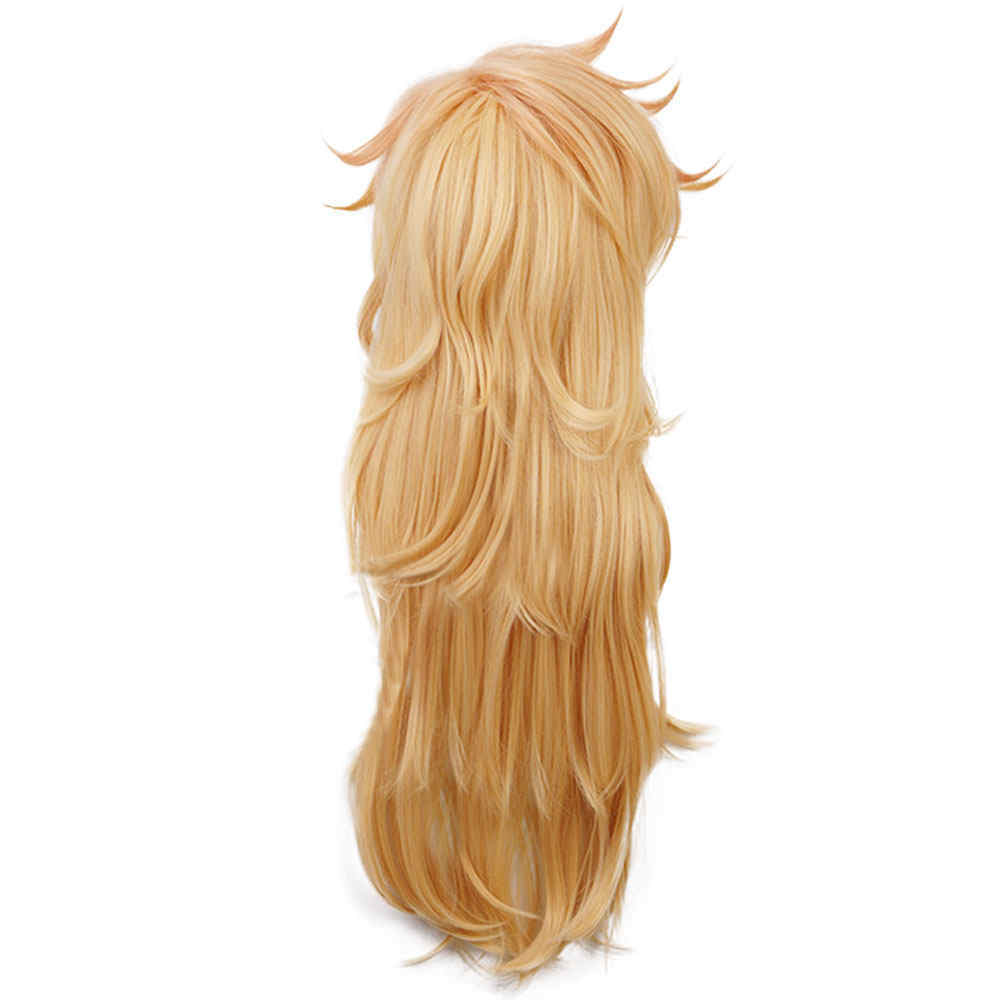 Doma Twelve Kizuki Gold Long Curly Halloween Wig Demon Slayer Kimetsu no Yaiba