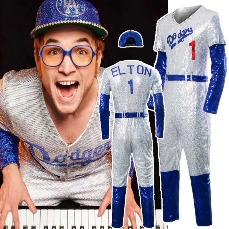 Rocketman Elton John Cosplay Dodgers Baseball Jumpsuit Men Costume （Ready To Ship）