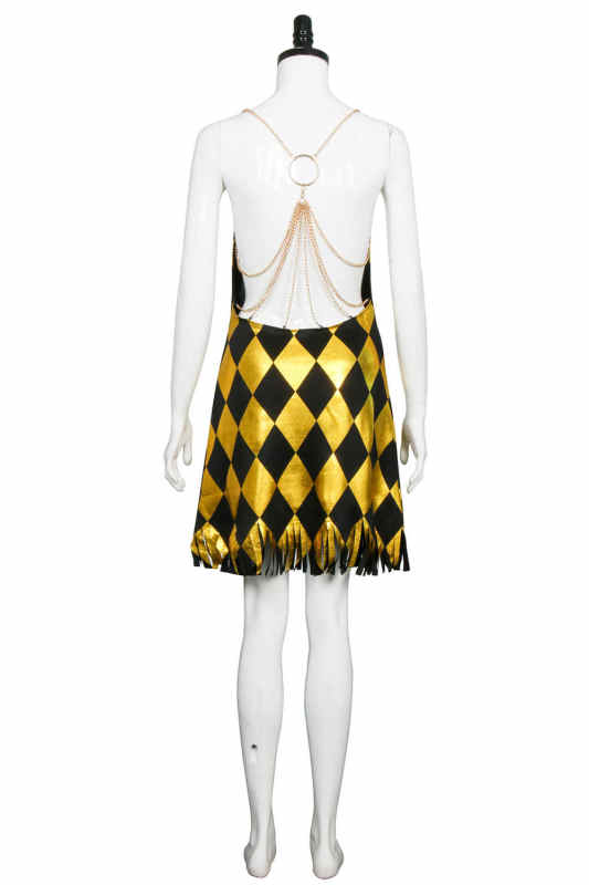 Harley Quinn Cosplay Costume Suicide Squad Female Joker Gold Backless Club Dress In Stock-Takerlama
