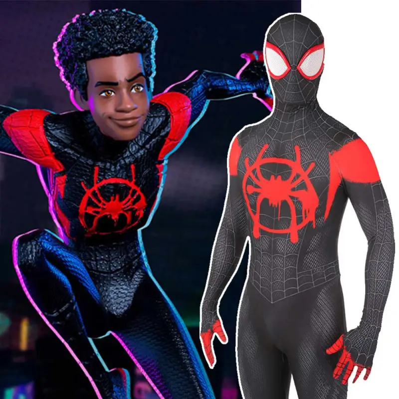 Black Spiderman Miles Morales Halloween Cosplay Costume Adults Kids