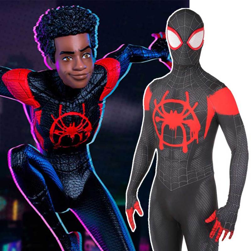 Black Spiderman Miles Morales Halloween Cosplay Costume Adults Kids