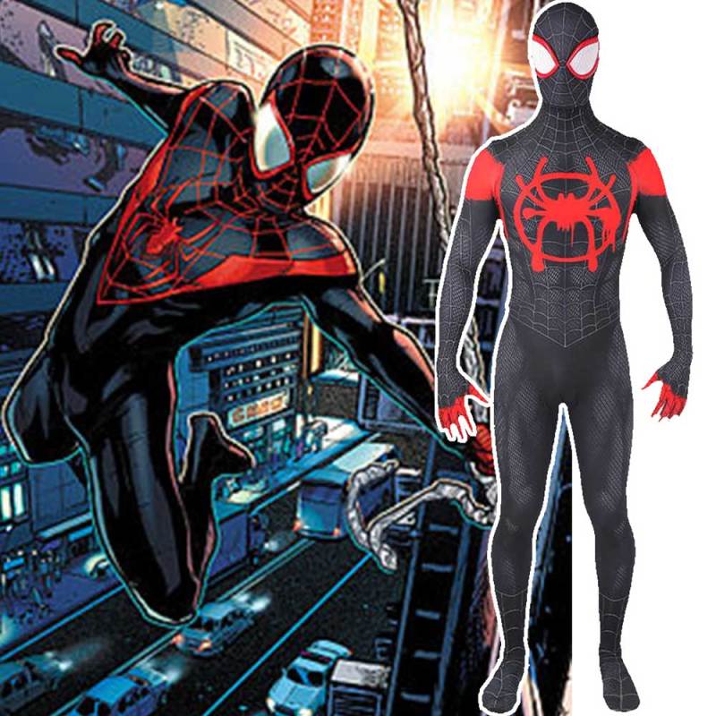 Black Spiderman Miles Morales Halloween Cosplay Costume Adults Kids