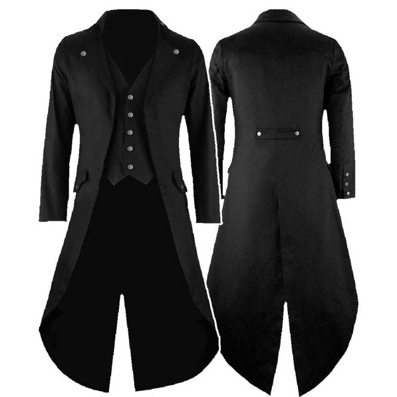 FLOWDREAM Men's Retro Gothic Steampunk Tailcoat Jacket Suit Halloween Costume
