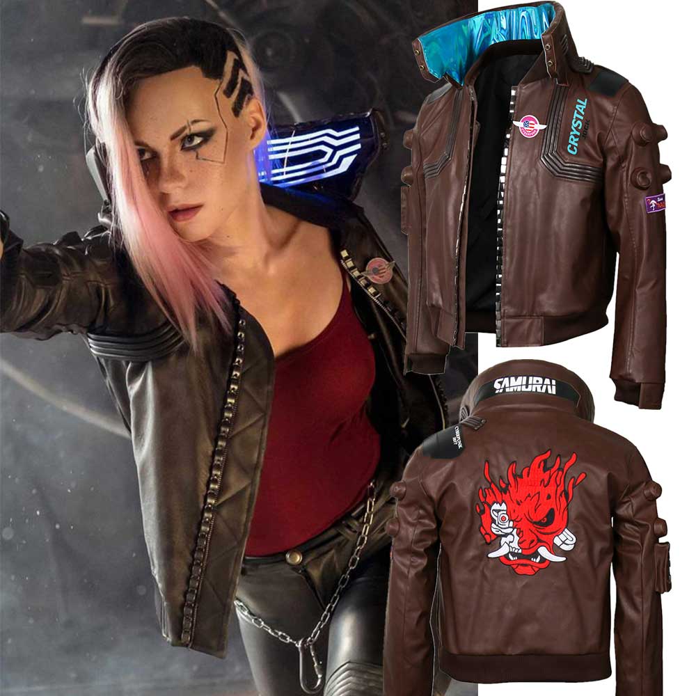 Women Cyberpunk 2077 V Bomber Cosplay Jacket Men Samurai Leather Adult  Costume-Takerlama