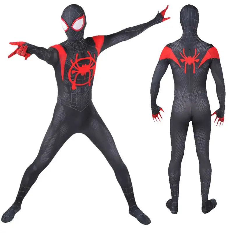 Black Spiderman Miles Morales Halloween Cosplay Costume Adults Kids