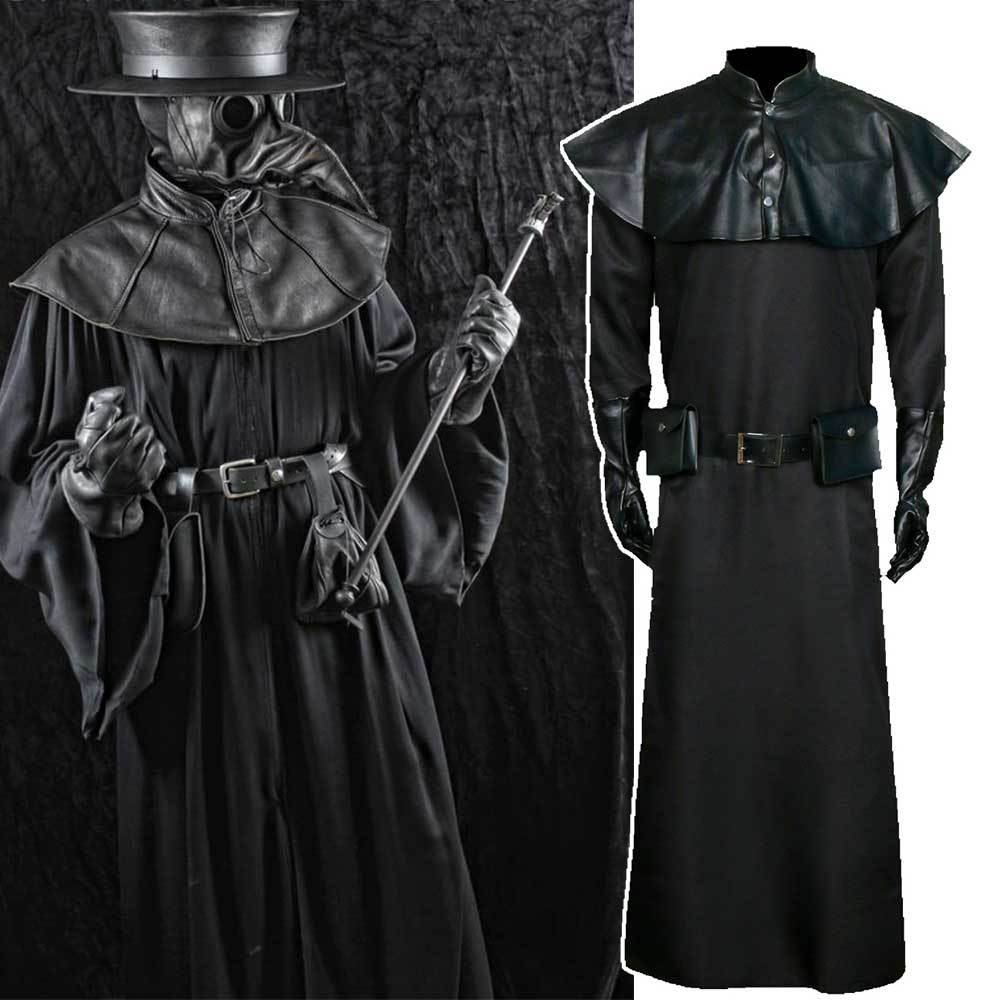 Plague Doctor Halloween Cosplay Costume Medieval Steampunk Black Robe Adult (ready to ship)