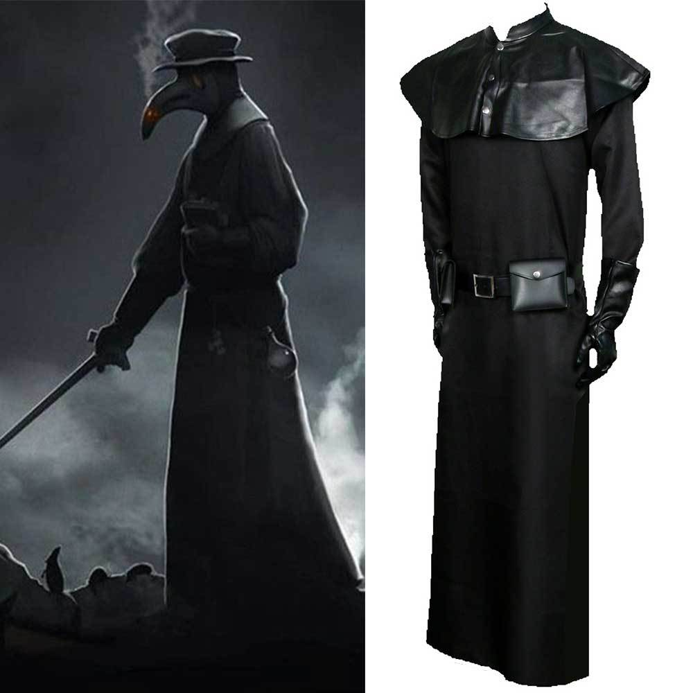 Plague Doctor Halloween Cosplay Costume Medieval Steampunk Black Robe Adult (ready to ship)