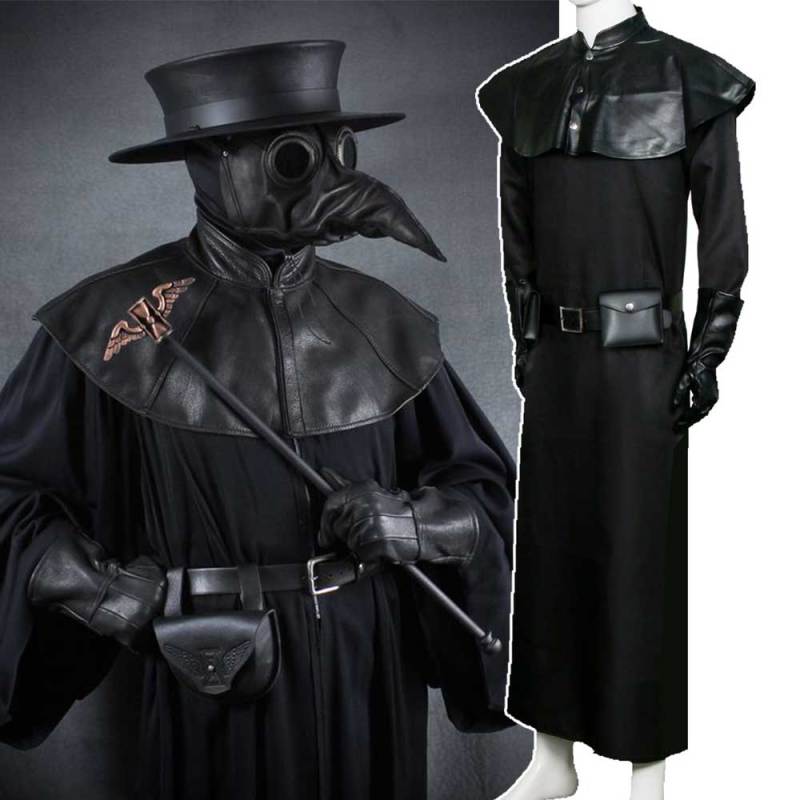 Plague Doctor Halloween Cosplay Costume Medieval Steampunk Black Robe Adult (ready to ship)