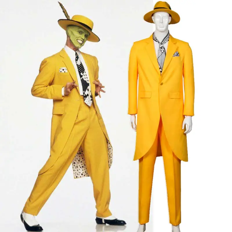 The Mask Halloween Costume Jim Carrey Men Yellow Coat Hat Pants Takerlama(Ready To Ship)