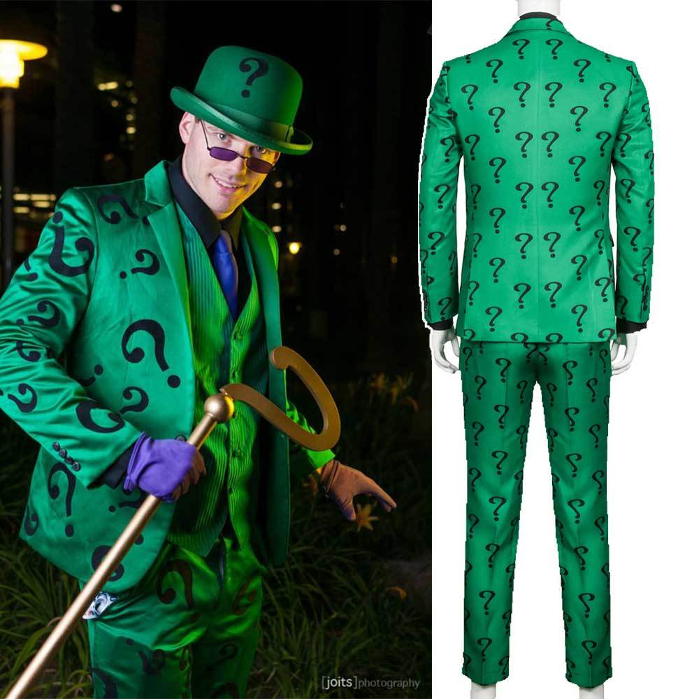 Adult Riddler Edward Nigma Nashton Cosplay Costume Men Halloween Uniform