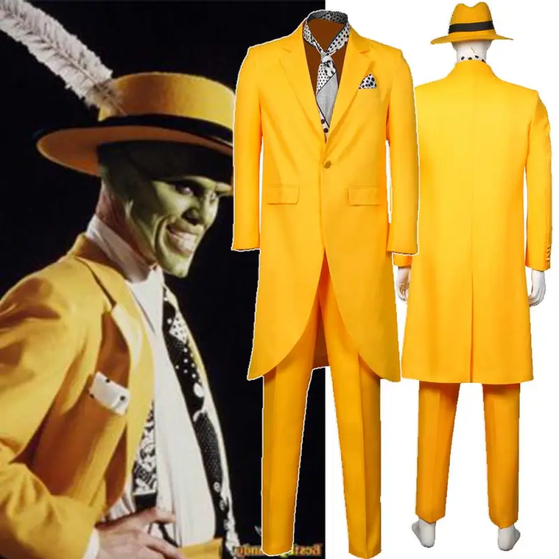 The Mask Halloween Costume Jim Carrey Men Yellow Coat Hat Pants Takerlama(Ready To Ship)