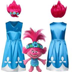 Trolls Poppy Dress Wig Women Halloween Cosplay Costume  (Ready To Ship)