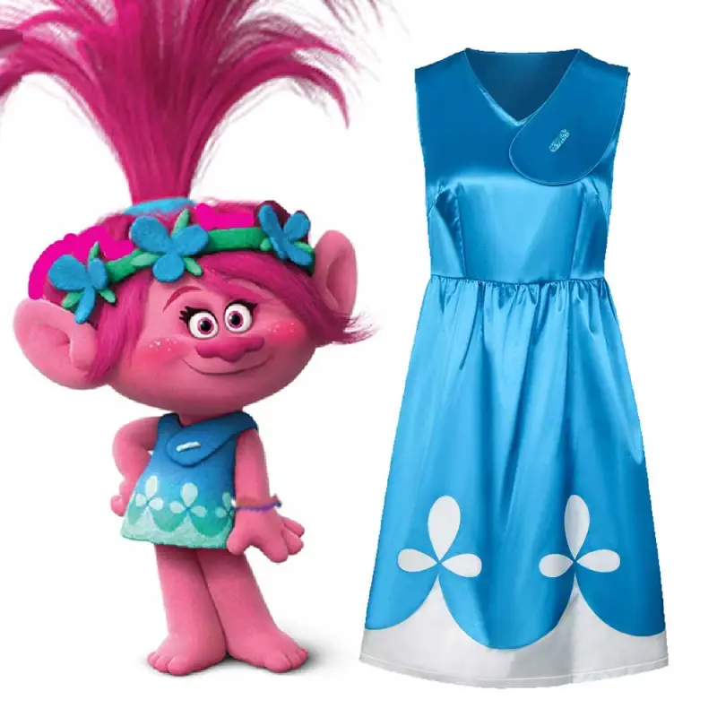 Trolls Poppy Dress Wig Women Halloween Cosplay Costume  (Ready To Ship)