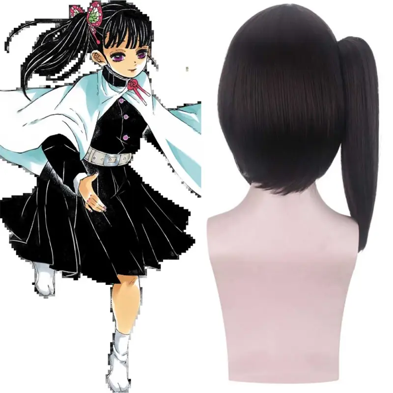 Tsuyuri Kanawo Black Brown Ponytail Cosplay Wig Demon Slayer Kimetsu no Yaiba