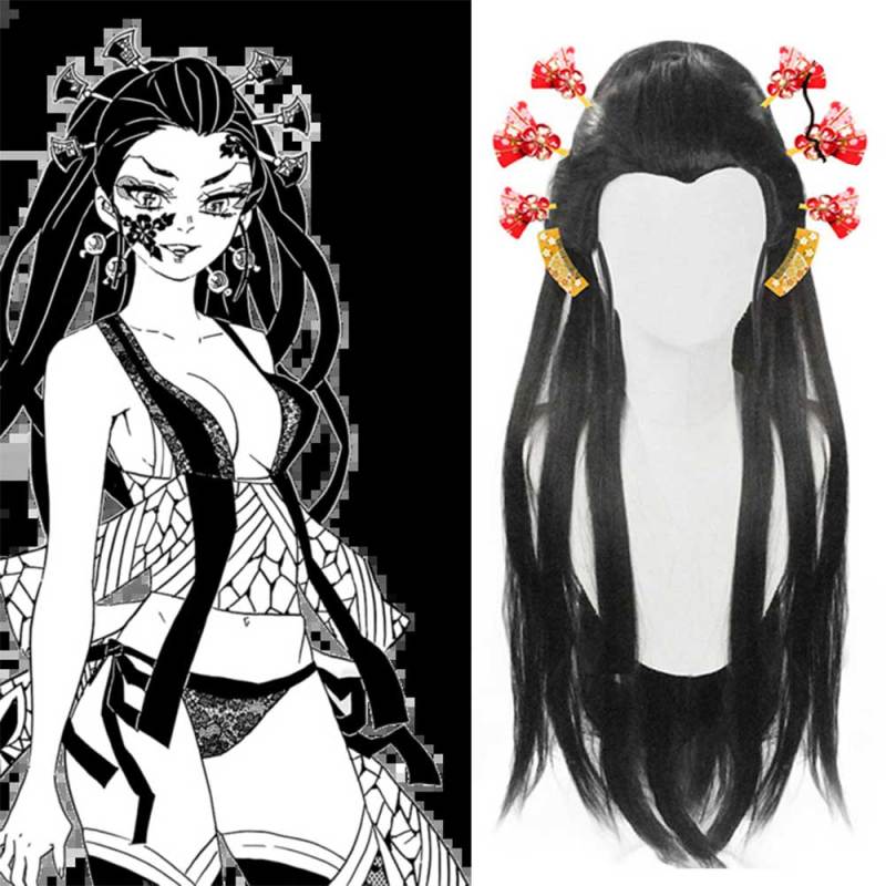 Daki Cosplay Black Wig Demon Slayer Kimetsu No Yaiba Hair With Cap