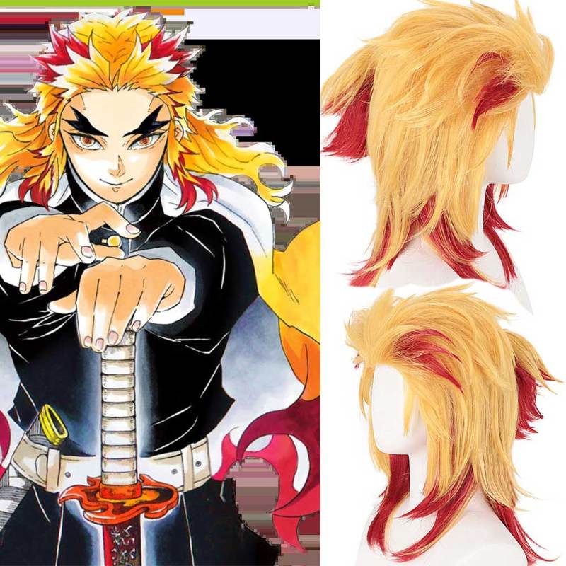 Demon Slayer Kimetsu no Yaiba Rengoku Kyoujurou Wigs Flame Hashira Yellow Hair