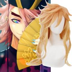 Doma Twelve Kizuki Gold Long Curly Halloween Wig Demon Slayer Kimetsu no Yaiba