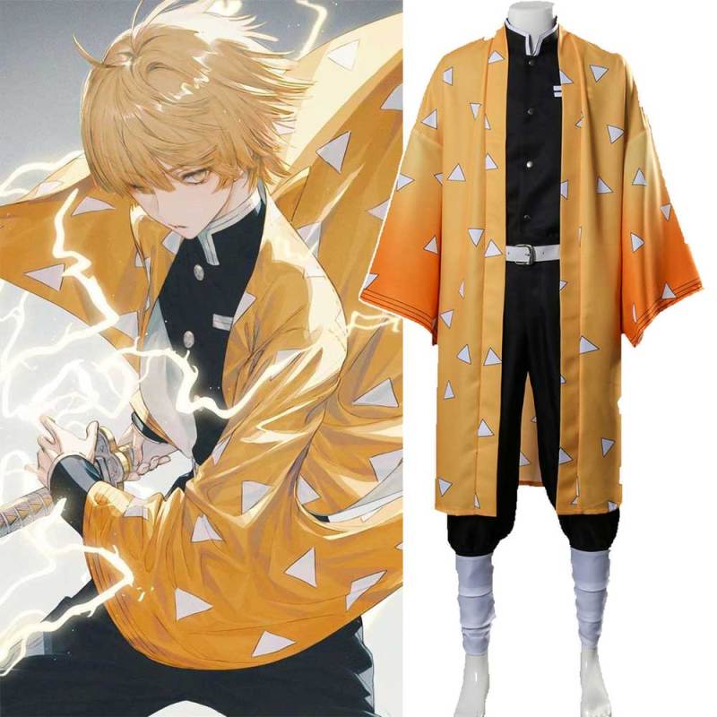 Adults Zenitsu Agatsuma Cosplay Costume Demon Slayer: Kimetsu no Yaiba