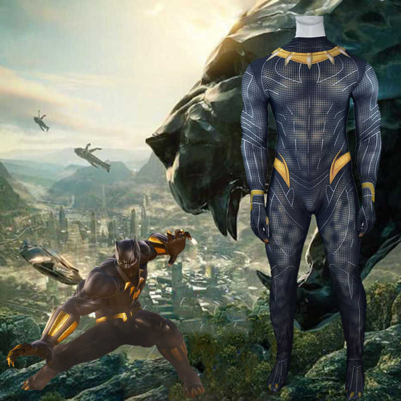 Black Panther Costume T'Challa Halloween Cosplay Outfits With Latex Mask