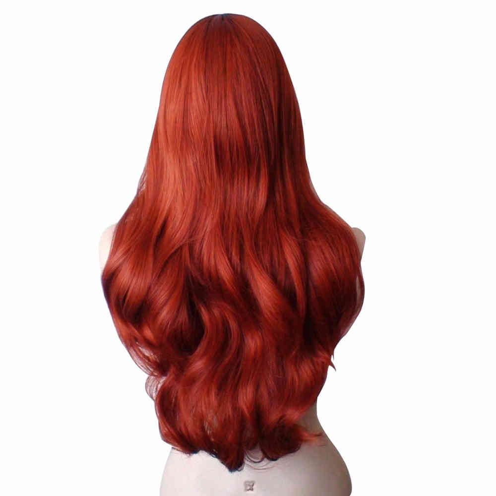 Long Curly Red Jessica Rabbit Cosplay Wig Synthetic Hair With Big Swap Bangs-Takerlama