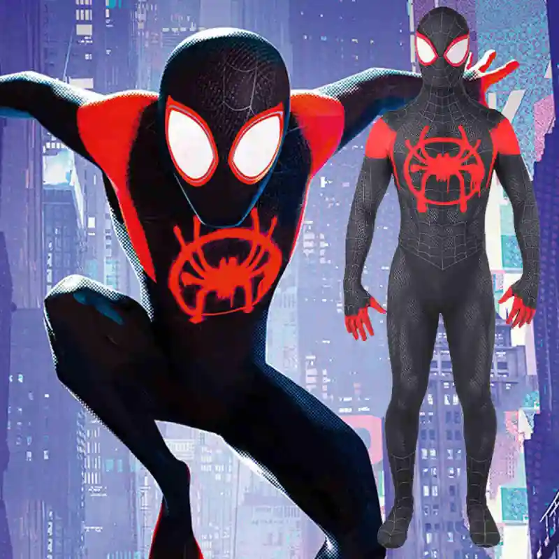 Black Spiderman Miles Morales Halloween Cosplay Costume Adults Kids