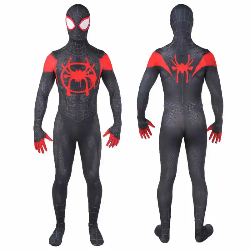 Black Spiderman Miles Morales Halloween Cosplay Costume Adults Kids