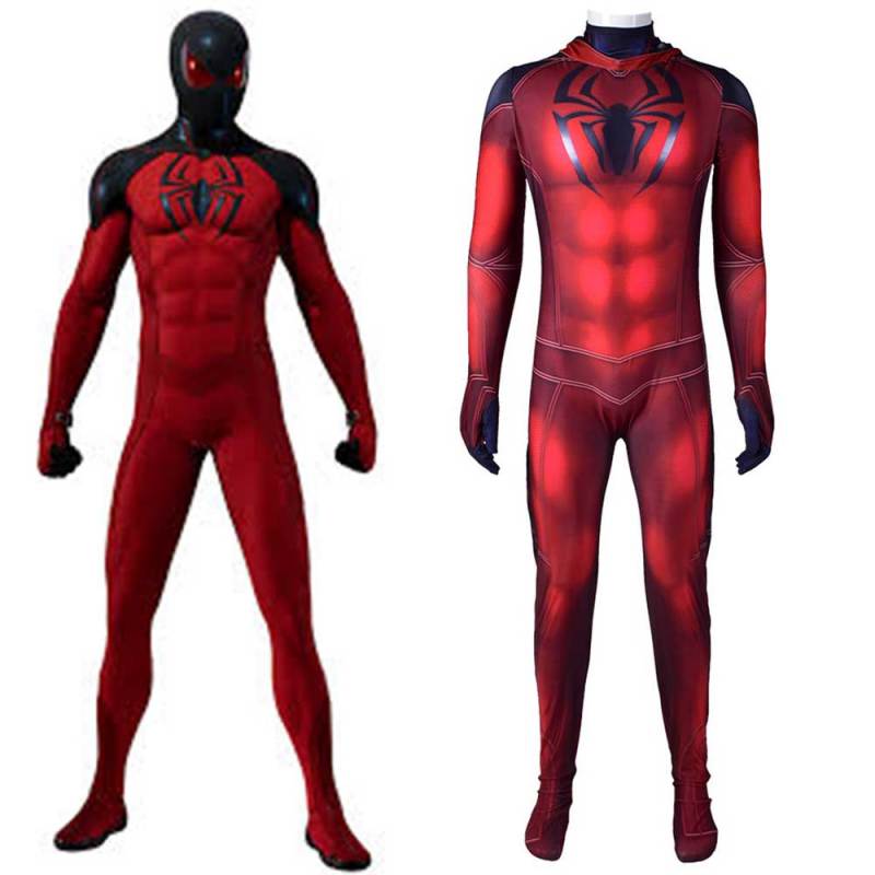 Scarlet Spider Costume Kaine Parker Halloween Cosplay Hooded Jumpsuit