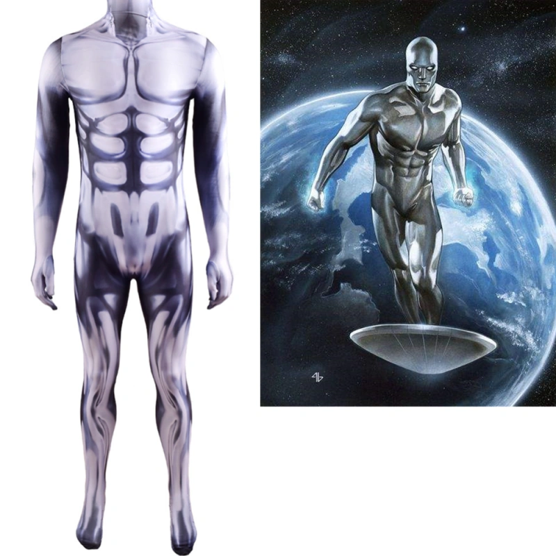 Silver Surfer Cosplay Costume Superhero Norrin Radd Muscle Suit