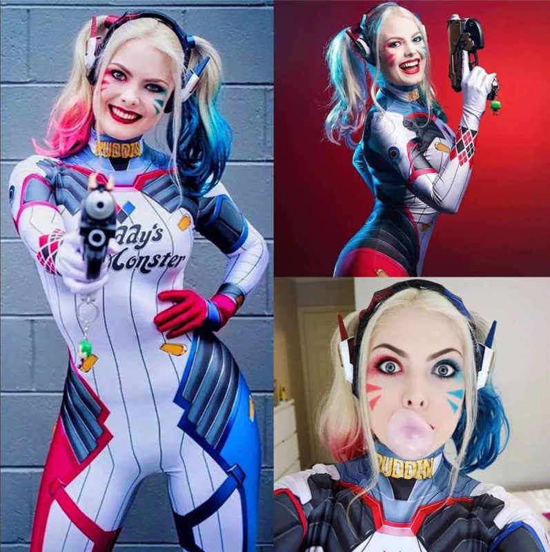 Game Overwatch D.VA Harley Quinn Cosplay Costume-Suicide Squad